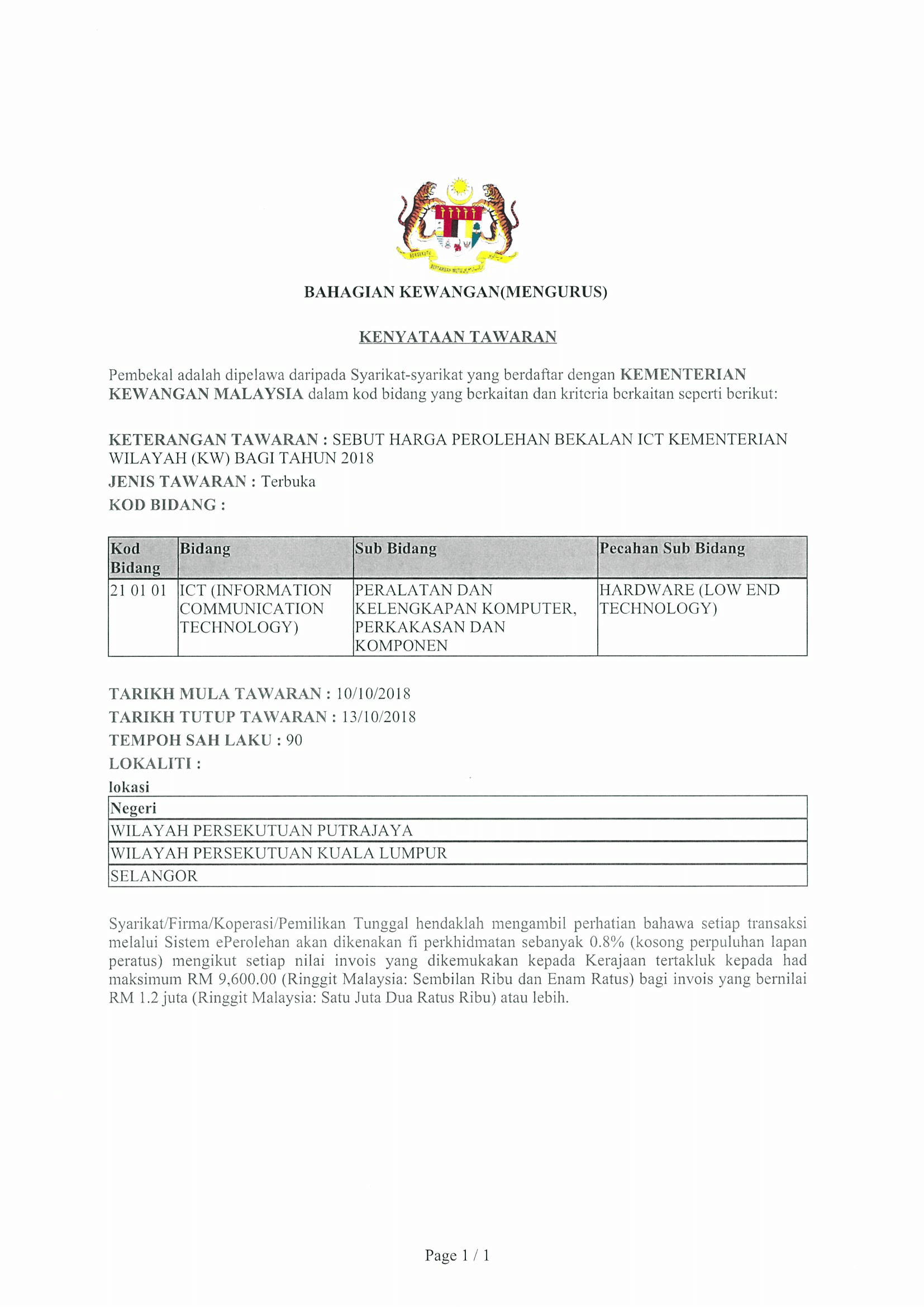 10102018 SH Perolehan Bekalan ICT Kem. Wilayah bagi Tahun 2018 1