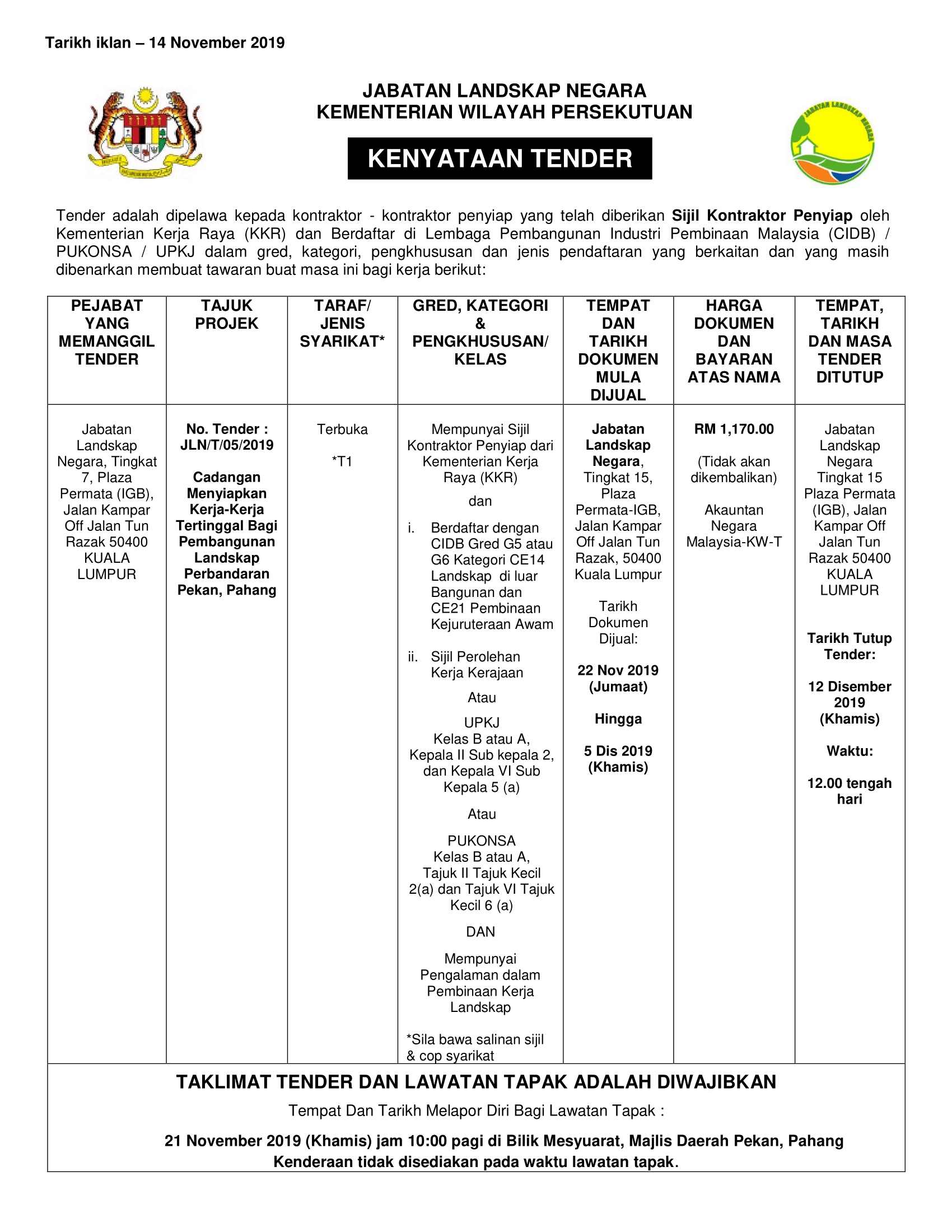 14112019 Cadangan menyiapkan kerja kerja tertinggal bagi pembangunan Landskap Perbandaran Pekan,Pahang (Jabatan Landskap Negara)