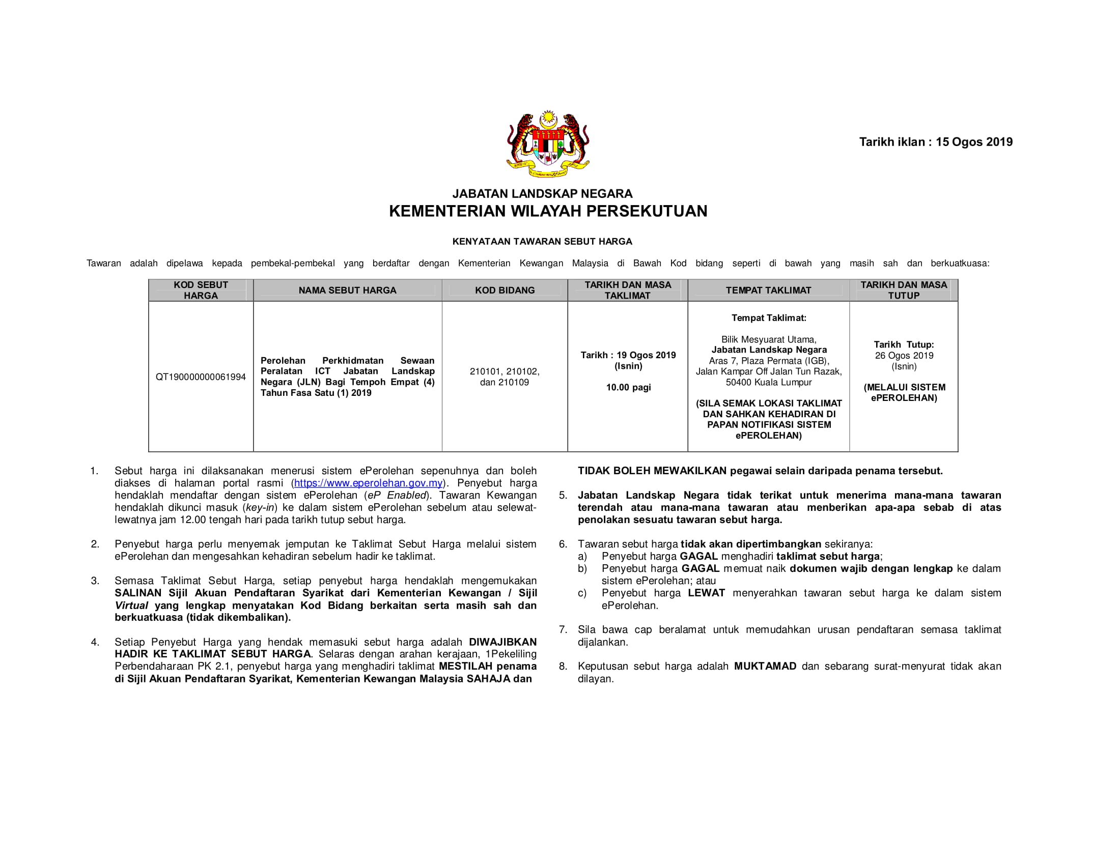 20190815 SEBUT HARGA SEWA PERALATAN ICT JLN