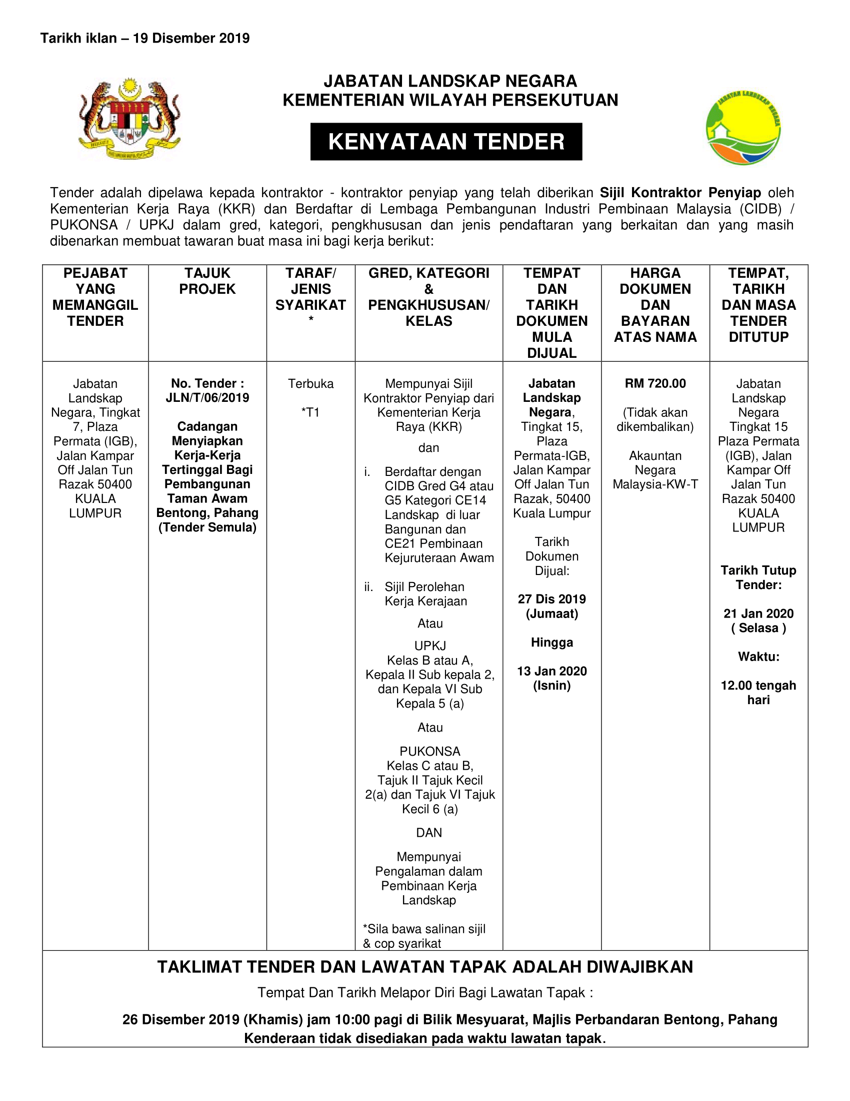 20191219 TENDER BENTONG 1