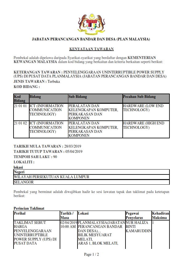 28032019 Plan Malaysia Penyelenggaraan Uninterruptible Power Supply 001