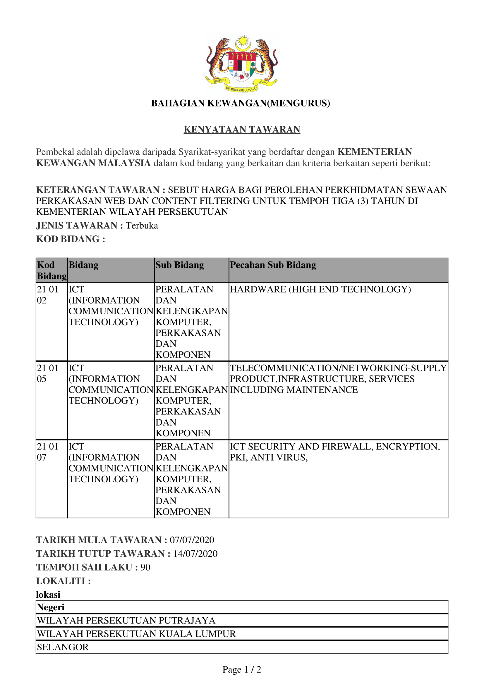 08072020 SEBUT HARGA BAGI PEROLEHAN PERKHIDMATAN SEWAAN PERKAKASAN WEB DAN CONTENT FILTERING 1