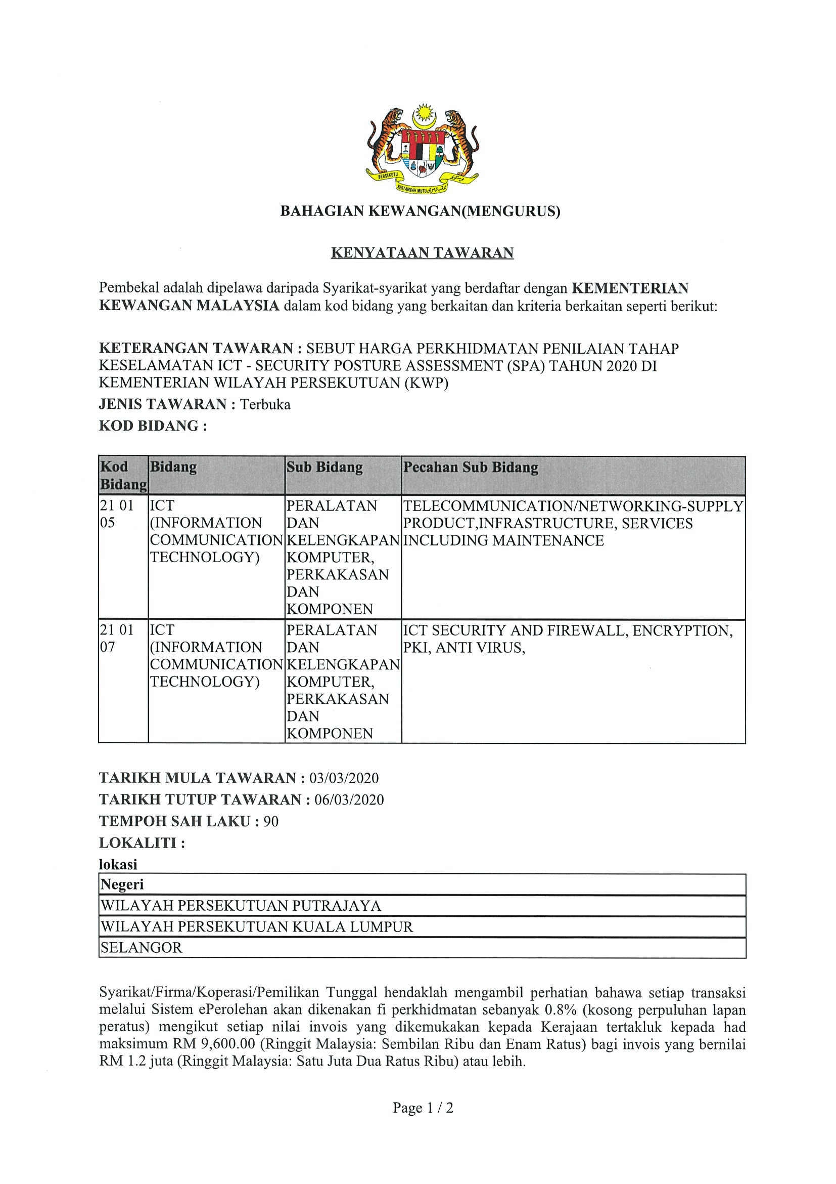 Pelawaan Iklan Sebut Harga Perkhidmatan Penilaian Tahap Keselamatan ICT Security Posture Assessment SPA Tahun 2020.png