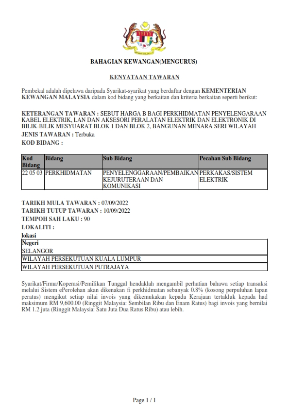 07092022 Sebut Harga B Bagi Perkhidmatan Penyelengaraan Kabel Elektrik Lan Dan Aksesori Peralatan Elektrik Dan Elektronik 001