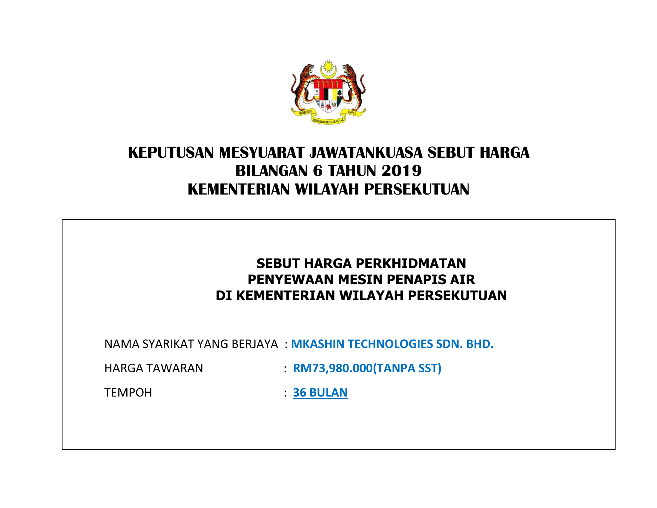 20082019  Keputusan Mesyuarat Jawatankuasa Sebut Harga Bilangan 6 Tahun 2019 1