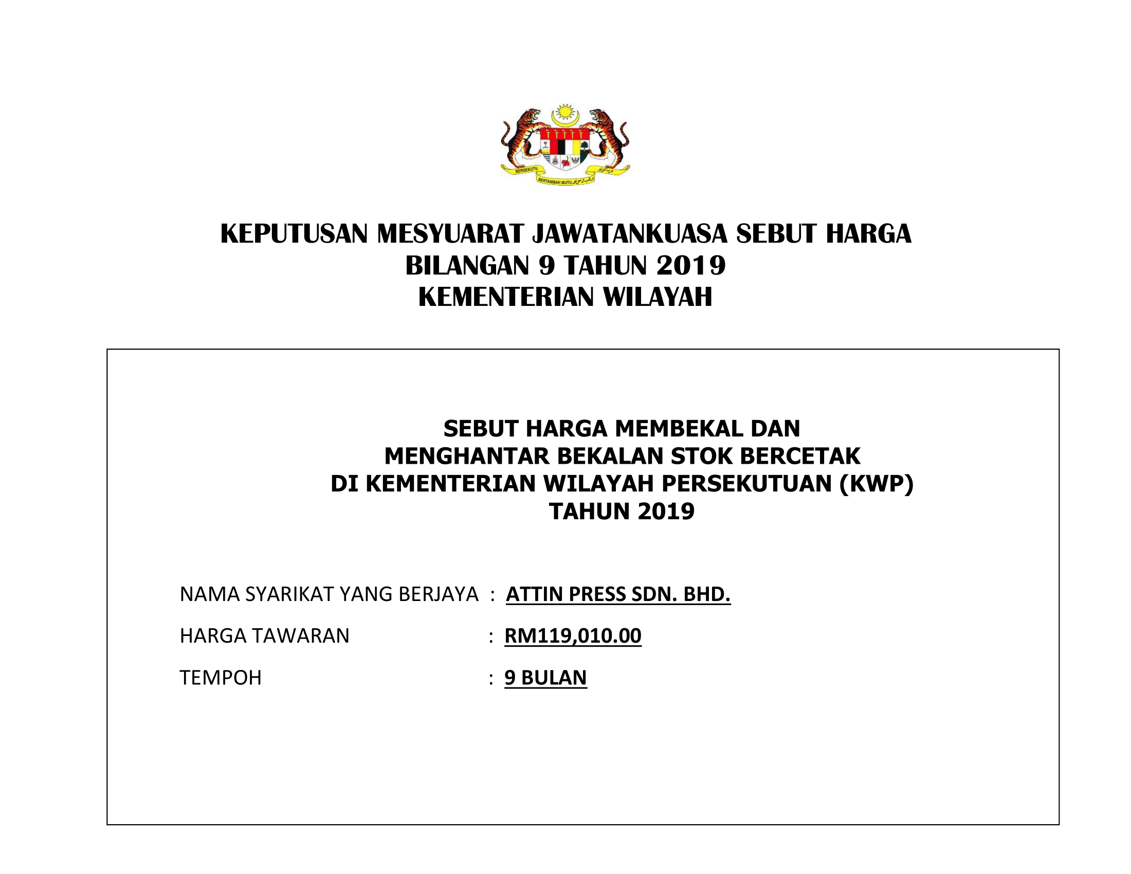 25102019 Keputusan Mesyuarat Sebut Harga Bilangan 9 Tahun 2019 1