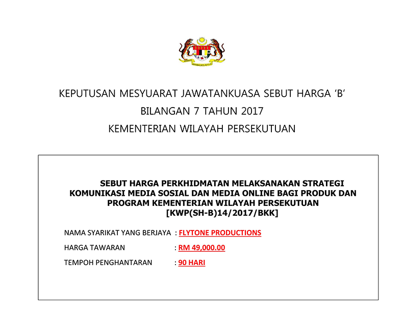 Keputusan Mesy.Sebut Harga 'B' bilangan 7 tahun 2017 media online