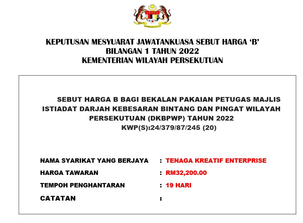 17012022 KEPUTUSAN MESYUARAT SEBUTHARGA B BIL 1 THN 2022